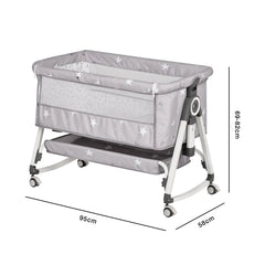 3-in-1 Grey Baby Bassinet Bedside Crib with Adjustable Height, Mosquito Net & Storage Basket