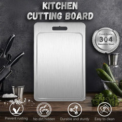 Double-Sided Titanium Cutting Board in Silver, 36x25CM, Heat Resistant for Kitchen and Camping