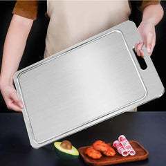 Double-Sided Titanium Cutting Board in Silver, 46x30cm, Durable and Heat Resistant