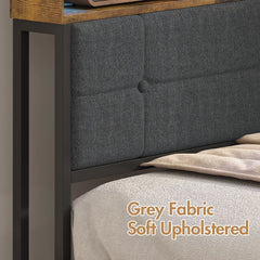 Walnut Single LED Corner Bed Frame in Black with 2 Storage Drawers and Charging Station