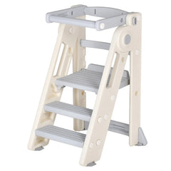 Foldable Kids Step Stool Kitchen Helper Tower in Grey, Adjustable Height, 55x55x79cm