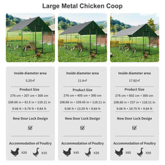 Heavy Duty Large Black Metal Walk-In Chicken Run Coop with Cover, 276x207x300cm
