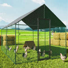 Heavy Duty XL Metal Walk-In Chicken Run with Cover, 276x405x300cm, Black