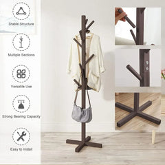 Solid Wood Coat Rack Stand in Natural Finish for Entryway, 80x180cm