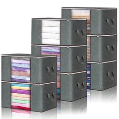 Large Grey Quilt Storage Bags - 6 Pack, 60x40x35cm, Breathable Non-Woven Fabric