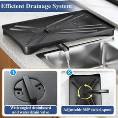 Large Dish Drying Rack with Drainboard Black