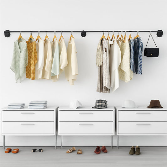 Industrial Iron Pipe Clothes Rail Vintage Wall Shelf