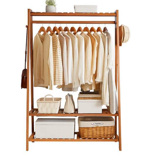 Bamboo Garment Rack Portable Laundry Storage Nature -