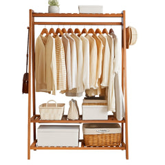 Bamboo Garment Rack Portable Laundry Storage Nature -