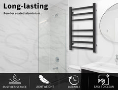Aluminium Heated Towel Rail 7-Bar Electric Warmer Black