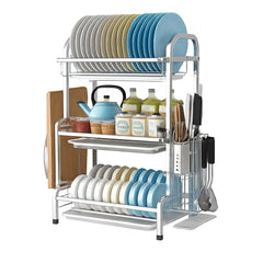 3 Tier Dish Drying Rack Silver 43cm High 60cm