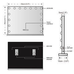 Hollywood LED Vanity Mirror Bluetooth Rectangle White Silver
