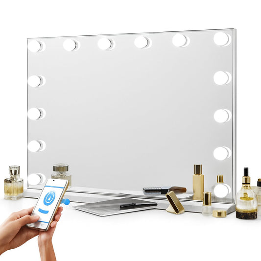 White Bluetooth Hollywood Mirror Rectangle Vanity Wall Light