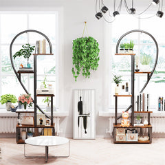 6 Tier Corner Plant Stand Metal & MDF Ladder Shelf Rack