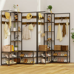 Corner Coat Stand with Shoe Bench Metal & MDF Organizer