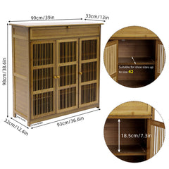 Wooden Shoe Rack XL 4 Tier 3 Doors Drawers Shelves Cabinet Organizer