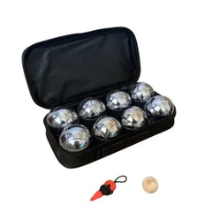 Silver Bocce Pétanque Set with 8 Metal Balls, White Wooden Jack, and Carry Case