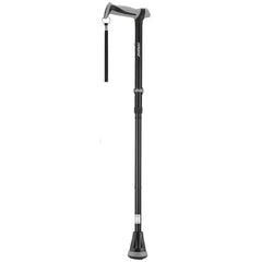 Adjustable Black Walking Stick with Folding Design and Shock Absorbing Tip