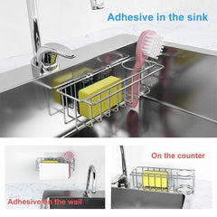 3-in-1 Adhesive Stainless Steel Sink Caddy Organizer Storage for Kitchen Rustproof