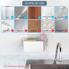 3-in-1 Adhesive Stainless Steel Sink Caddy Organizer Storage for Kitchen Rustproof