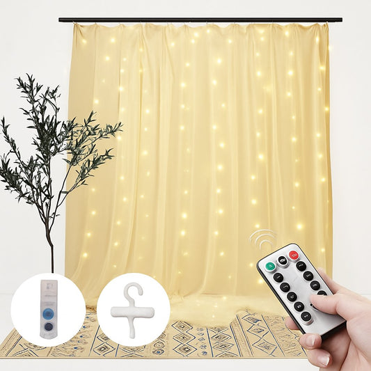 300 LEDs Window Curtain Fairy Lights 8 Modes and Remote Control for Bedroom (Warm White, 300 x 300cm)