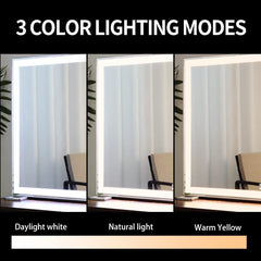 Large Hollywood Makeup Mirror 3 Modes Lighted and Smart Touch Control (92 x 68 cm)