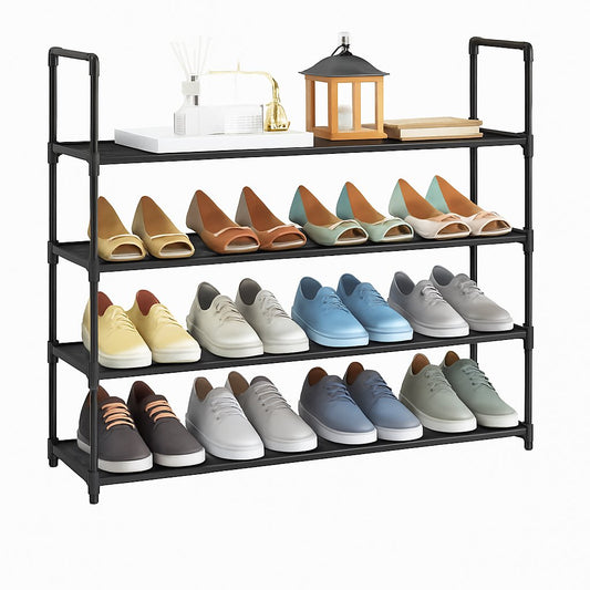 4-Tier Stainless Steel Shoe Rack Storage Organizer to Hold up to 20 Pairs of Shoes (80cm, Black)