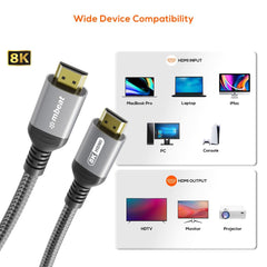 mbeat Tough Link 3m Certified 8K HDMI Cable - Space Grey
