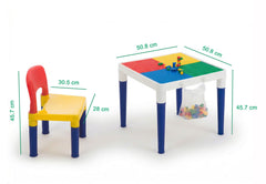 Children's 2-in-1 Building Blocks Table & Chairs Set w/ 100 Blocks