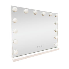 LED Beauty Mirror with 14 Bulbs, Colour Settings, USB A and USB C, White, 50 × 42cm