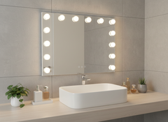 LED Beauty Mirror with 14 Bulbs, Colour Settings, USB A and USB C, White, 50 × 42cm