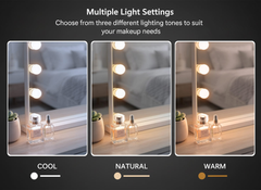 LED Beauty Mirror with 14 Bulbs, Colour Settings, USB A and USB C, White, 50 × 42cm