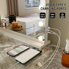 LED Beauty Mirror with 14 Bulbs, Colour Settings, USB A and USB C, White, 50 × 42cm