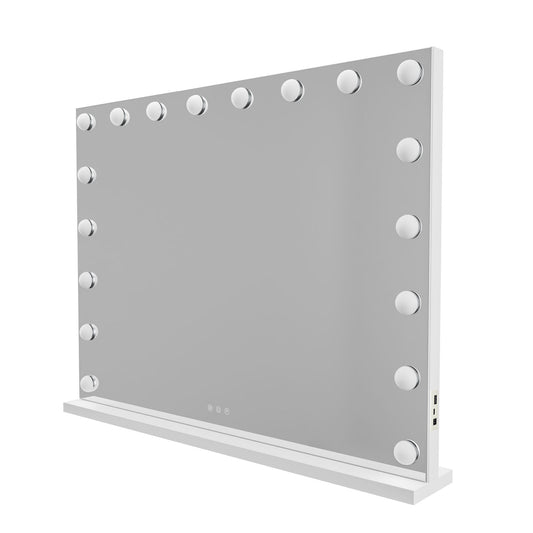 LED Beauty Mirror with 18 Bulbs, Colour Settings, USB A and USB C, White, 80 x 62cm