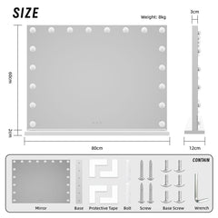 LED Beauty Mirror with 18 Bulbs, Colour Settings, USB A and USB C, White, 80 x 62cm