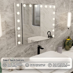 LED Beauty Mirror with 18 Bulbs, Colour Settings, USB A and USB C, White, 80 x 62cm
