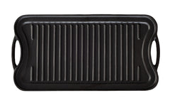 Oil-seasoned Ready to use 50.7x25.8cm Reversible Cast Iron Grill - Black