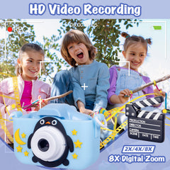 Kids Digital Dual Lens Camera, 4x Zoom and HD Video Recording (Blue)