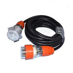 32 Amp 5m 3 Pin Extension Lead Single Phase 250V Rubber Cable Male/Female Plug