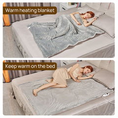 Double-side Flannel Heated Electric Throw Blanket Fast Heating Warm Washable gray