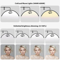 Half Moon Floor Fill Lamp for Salon Tattoo Eyelash Makeup Beauty LED Lash Light Black