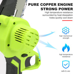 6" Mini Cordless Electric Chainsaw 2X Battery Powered Wood Cutter Rechargeable
