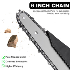 6" Mini Cordless Electric Chainsaw 2X Battery Powered Wood Cutter Rechargeable
