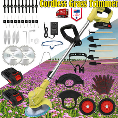 Yellow Whipper Snipper Mower Cordless Grass Trimmer Lawn Cutter Battery Brushcutter