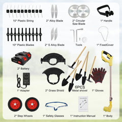 Yellow Whipper Snipper Mower Cordless Grass Trimmer Lawn Cutter Battery Brushcutter