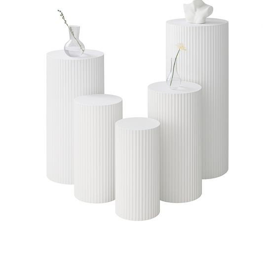 5x Metal Wedding Plinths Cylinder Pedestal Stand Ripple Cake Dessert Display
