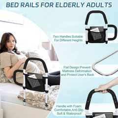 Bed Rail Safety Assist Rail for Elderly Adults with Storage Pocket &Fixing Strap
