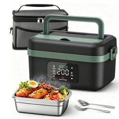 Portable 1L Cordless Electric Heated Lunch Box 16000mAh 60W 304 Stainless Steel Black&Green