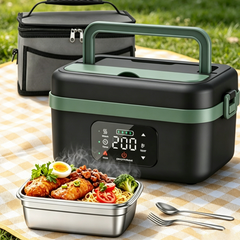 Portable 1L Cordless Electric Heated Lunch Box 16000mAh 60W 304 Stainless Steel Black&Green
