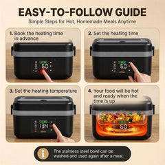 Portable 1L Cordless Electric Heated Lunch Box 16000mAh 60W 304 Stainless Steel Black& Gray
